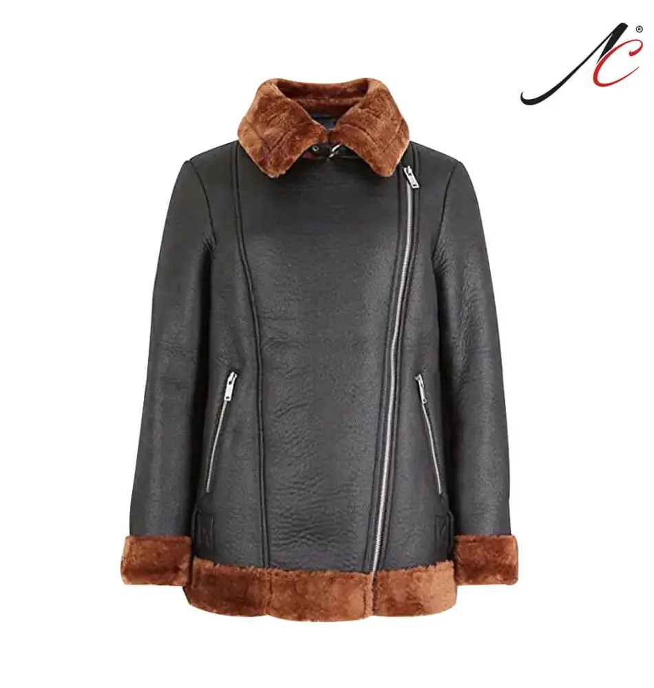 Women's B3 Bomber Real Brown fur Shearling Leather Jacket