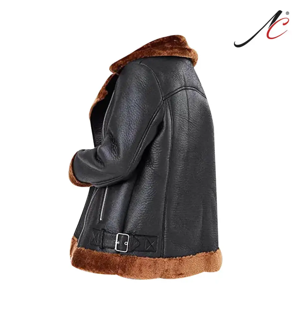 Women's B3 Bomber Real Brown fur Shearling Leather Jacket