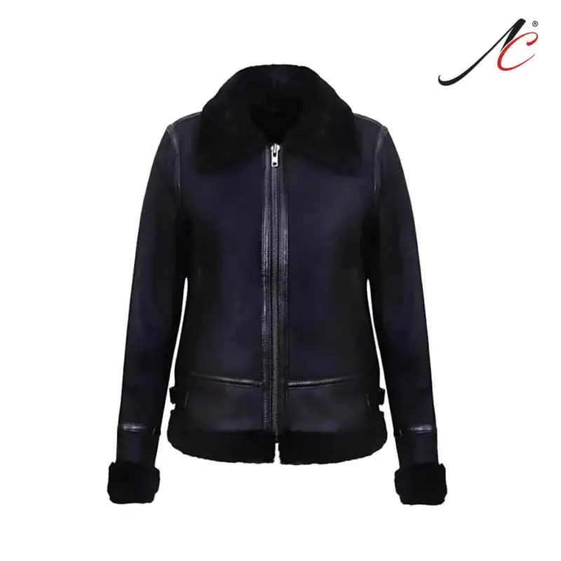 Women's Black Aviator Biker Leather Jacket