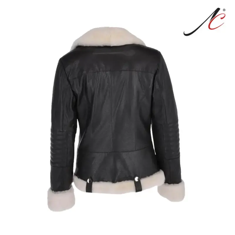 Women's Black and White Shearling Leather Jacket