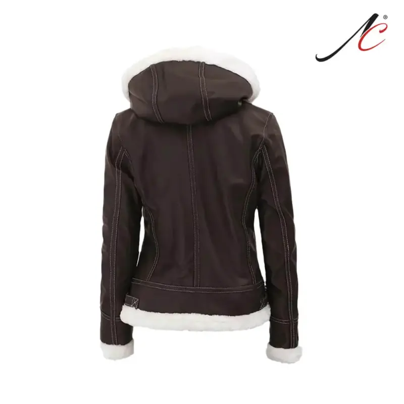 Women's Fur Shearling Leather Jacket With Hooded