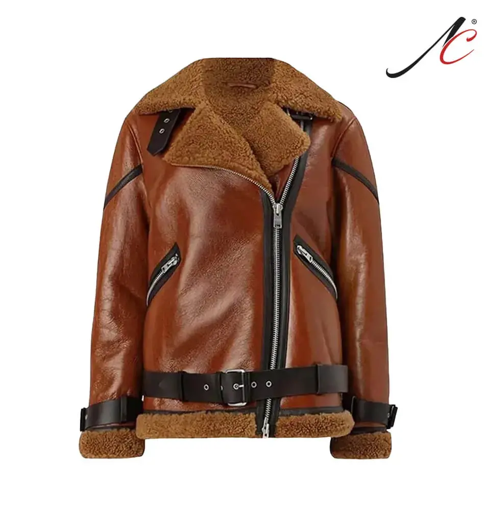 Women's Genuine Brown Shearling Leather Jacket