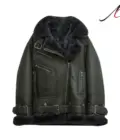 Women's Green RAF Aviator Styled Sheepskin Shearling Leather Jacket