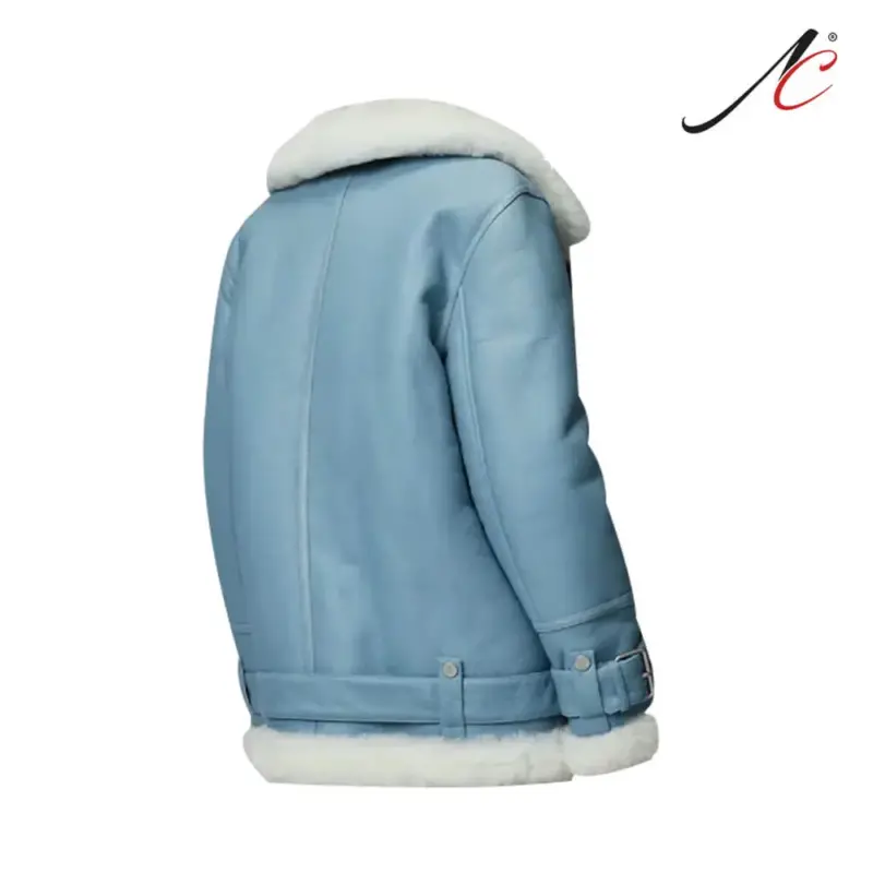 Women's Light Blue B3 RAF Aviator Styled Sheepskin Shearling Leather Jacket