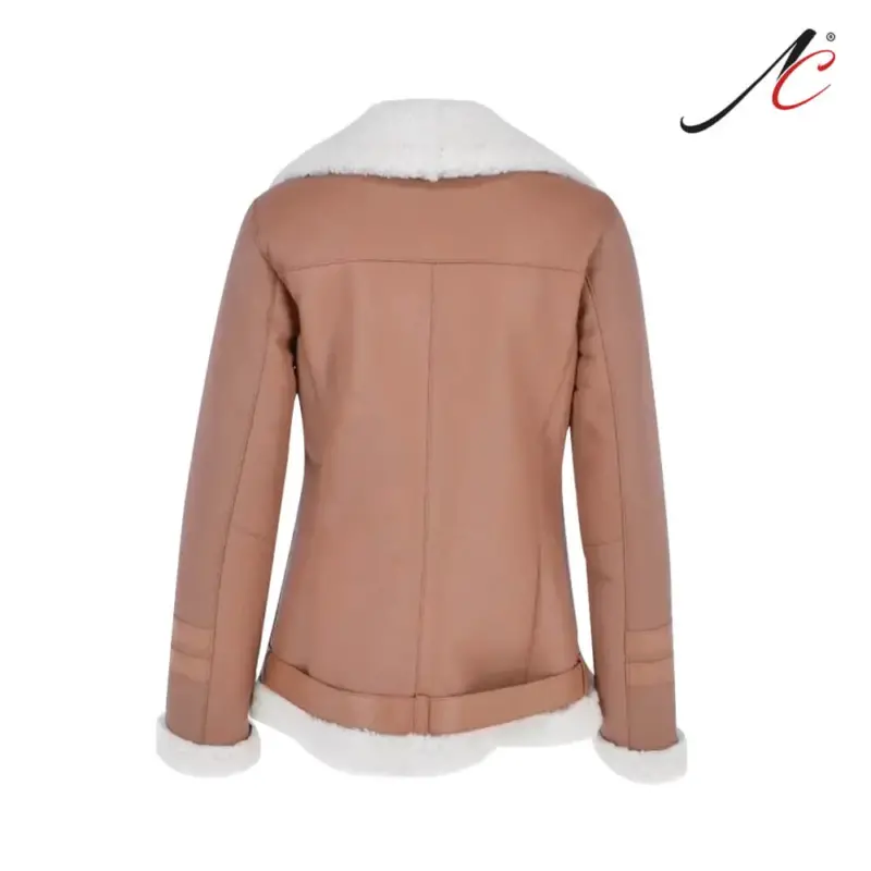 Women’s Light Tan Side Zip Sheepskin Pilot Leather Jacket