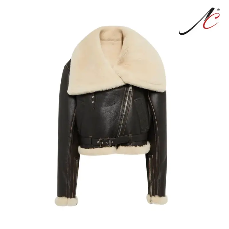 Women's Shearling genuine leather jacket vintage