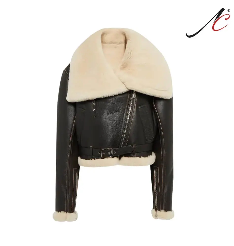 Women's Shearling genuine leather jacket vintage