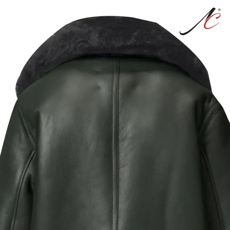 Women's Green RAF Aviator Styled Sheepskin Shearling Leather Jacket