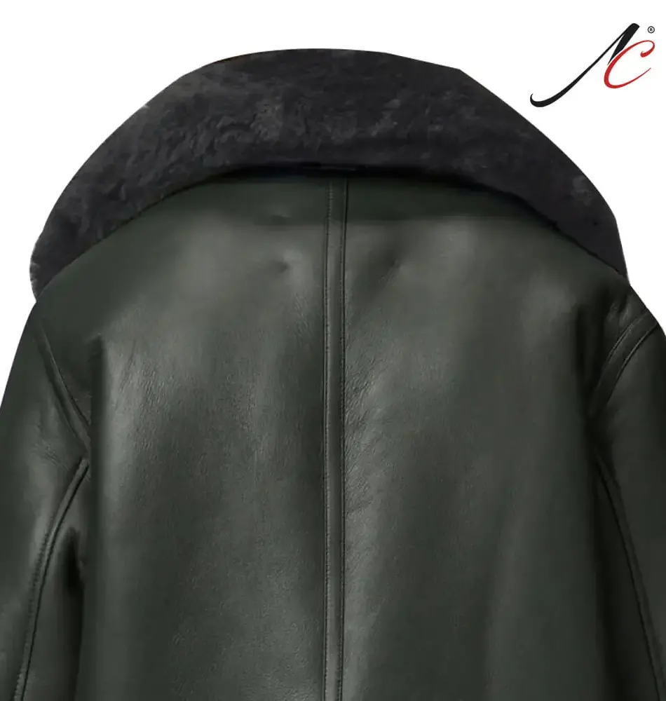 Women's Green RAF Aviator Styled Sheepskin Shearling Leather Jacket